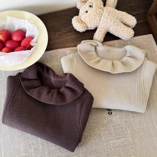 2024洋气休闲儿童花边荷叶领针织打底 女童秋冬韩国童装针织毛衣
