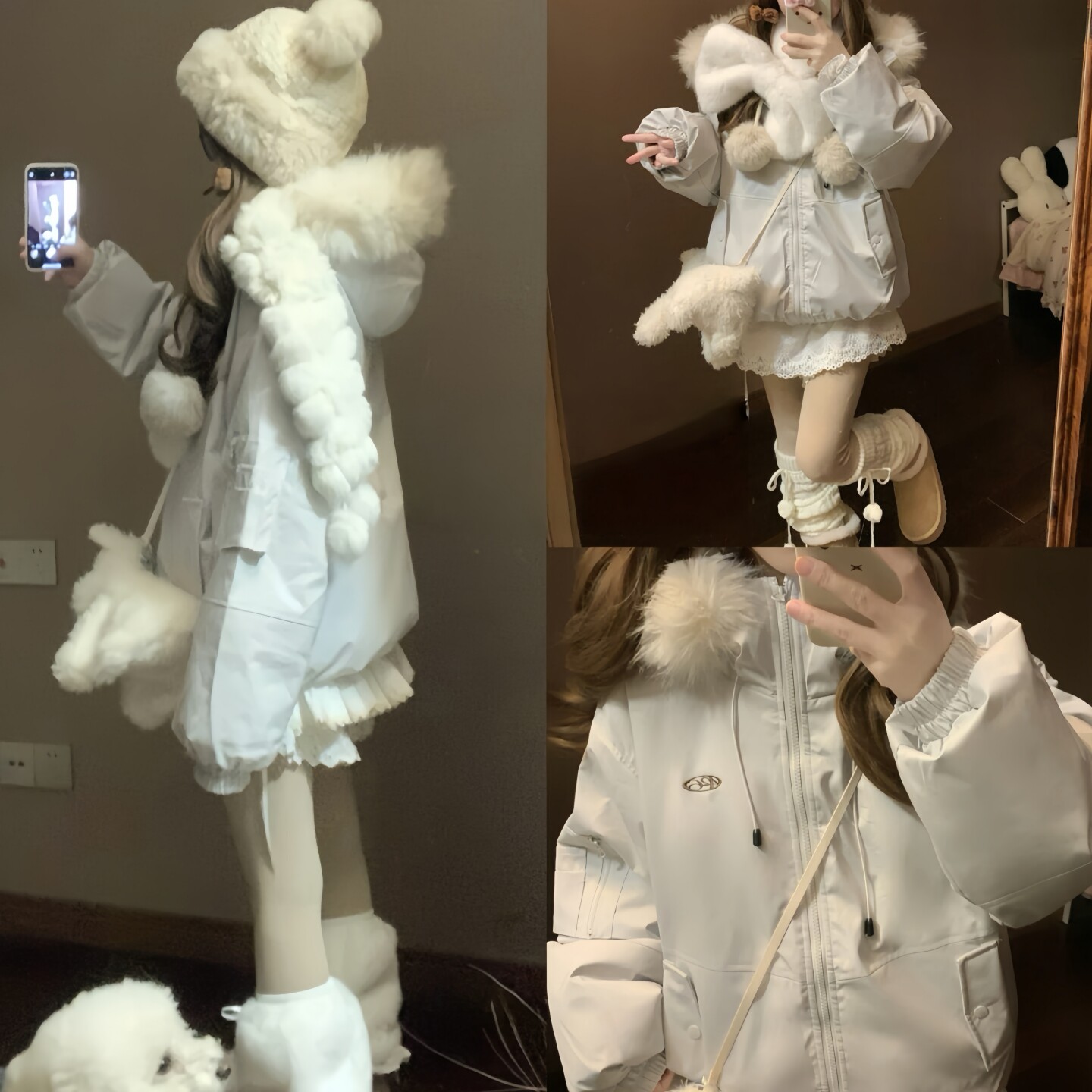 林森森美式复古派克服毛领连帽棉服BF风冬季加厚保暖棉衣外套女