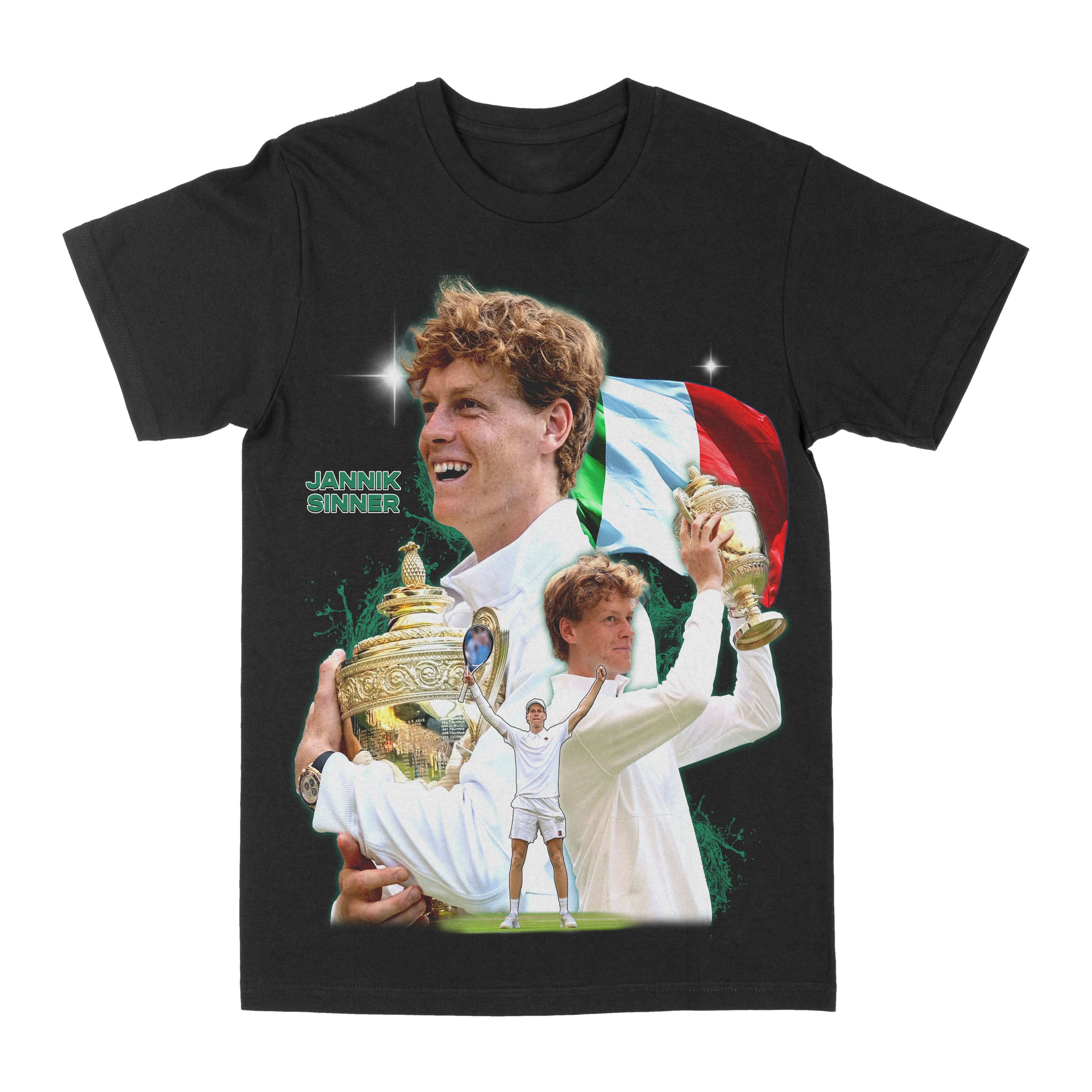 网球扬尼克·辛纳夺冠印花短袖T恤男女同款宽松潮流纯棉美式复古