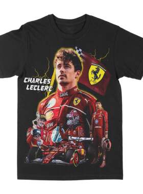 F1赛车法拉利勒克莱尔印花短袖T恤男女同款男生穿搭上衣美式复古