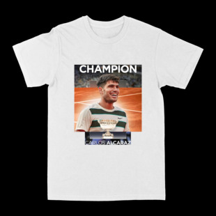 法网2025冠军阿尔卡拉斯纪念复古印花圆领短袖男女同款潮流T恤