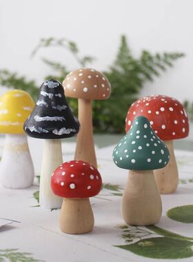 原木创意装饰儿童礼物DIY彩绘木制白胚木头蘑菇玩具小蘑菇摆件