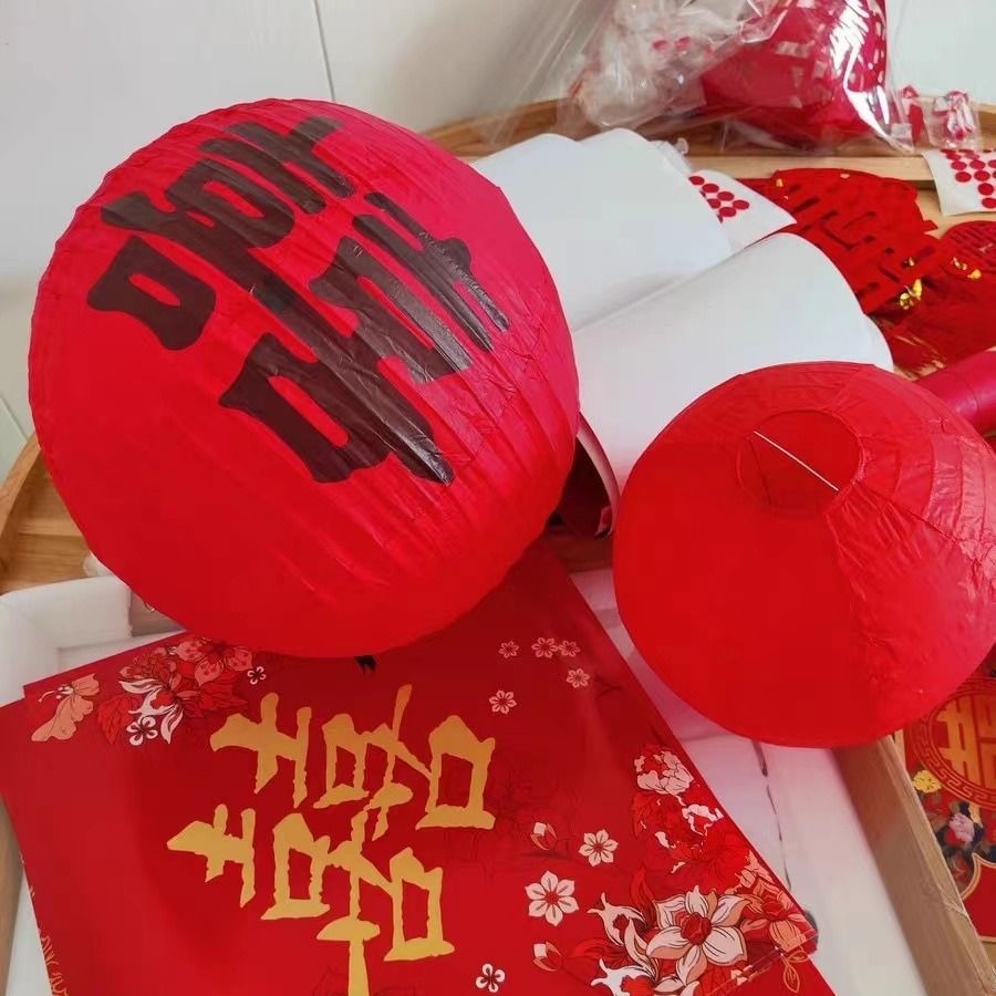 婚礼红色中式灯笼挂饰喜字结婚婚房拍照布置道具挂件装饰圆形