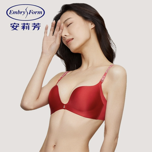舒挺杯安莉芳无钢圈文胸女小胸聚拢上托透气收副乳无痕红色内衣女