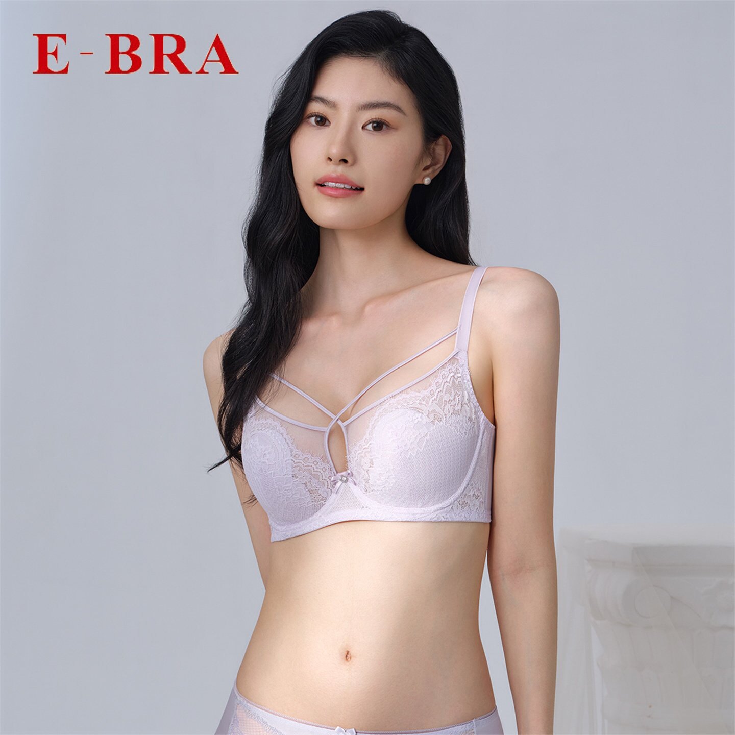 E-BRA专柜同款大胸显小文胸无痕透气轻薄内衣女蕾丝薄杯聚拢胸罩