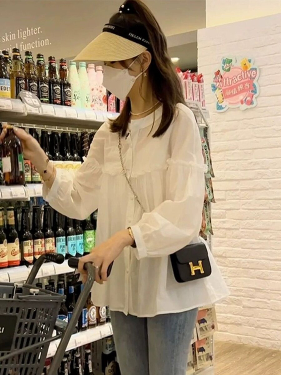 출산 가을 정장 티셔츠 새 봄 여름 한국 스타일 셔츠 여성 BABYDOLL 셔츠 긴 소매 탑 청바지 투피스 세트