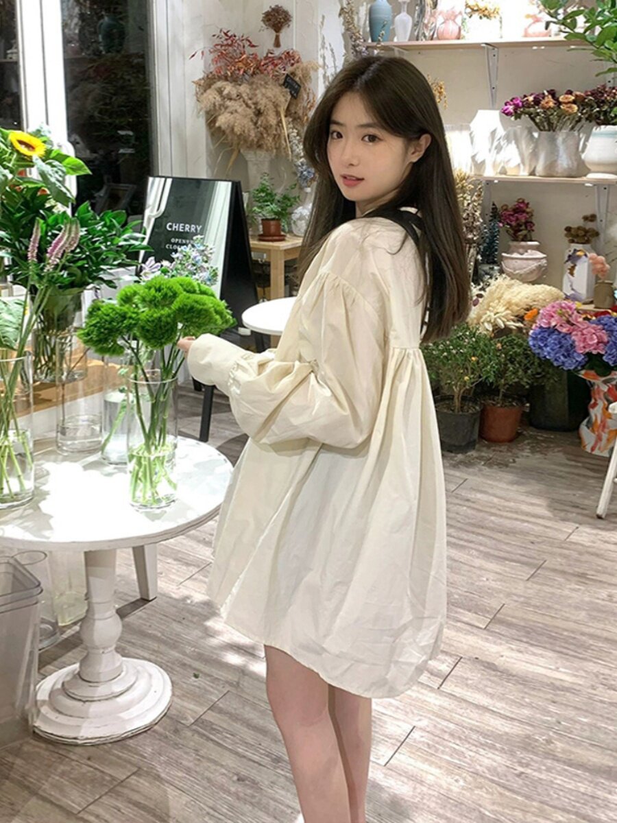 임산부 가을 의류 일본 셔츠 인형 스커트 긴팔 드레스 어린이 초봄 여름 2024 새로운 루즈 탑