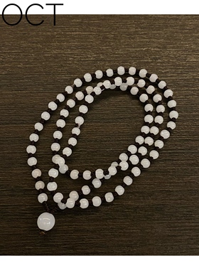 天然玉石白色拼接黑色佛珠手链