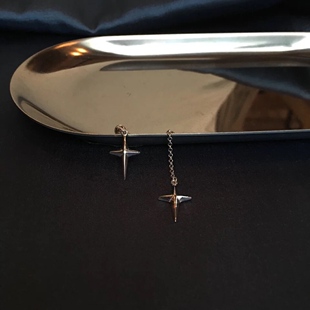 NOCT夜光虫925纯银耳钉个性 气质极简耳饰不对称十字架百搭女耳坠