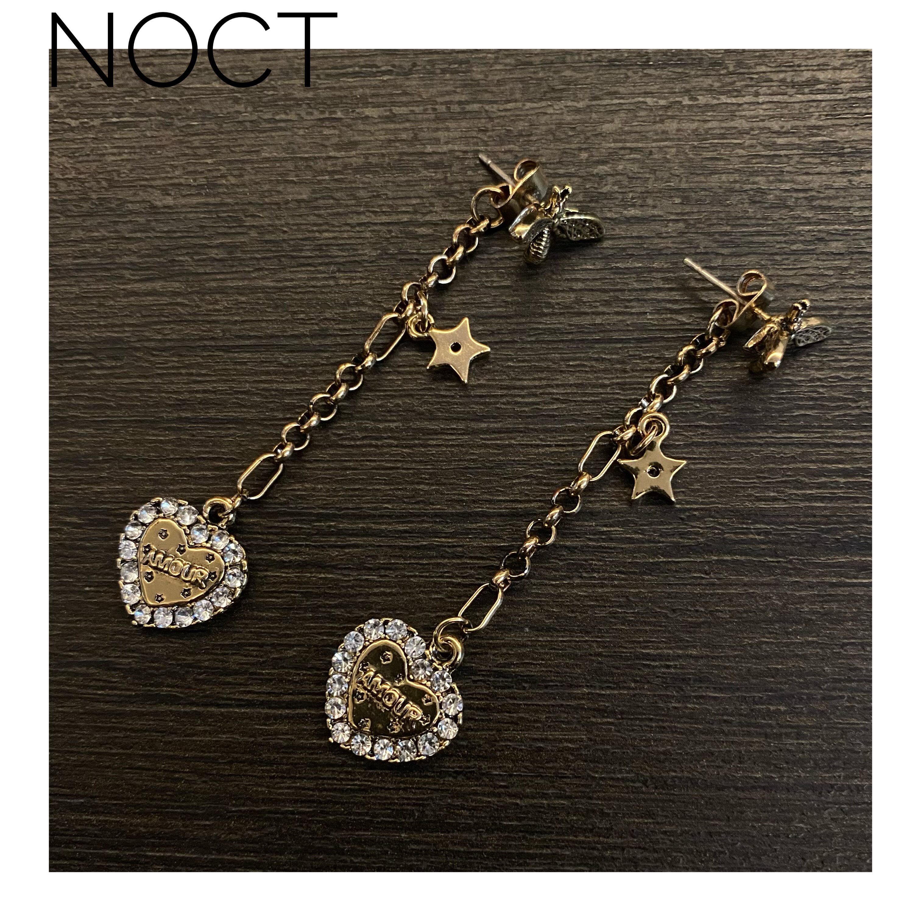 noct夜光虫做旧青铜色ins风爱心复古少女满钻昆虫字母耳钉夸张酷