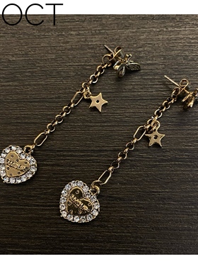 noct夜光虫做旧青铜色ins风爱心复古少女满钻昆虫字母耳钉夸张酷