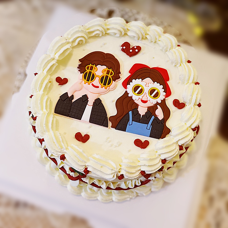 软胶情侣人偶蛋糕装饰摆件情人节软陶眼镜男孩女孩生日烘焙配插件