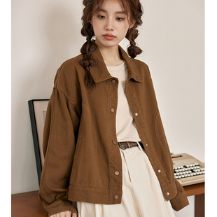 2025新款春秋款牛仔外套女上衣韩系栗色牛仔外套夹克休闲工装百搭