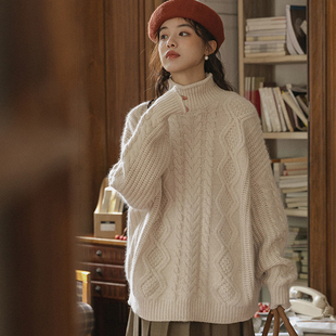 休闲宽松高领毛衣女秋冬2025新款中长款遮屁股慵懒风套头毛衣打底