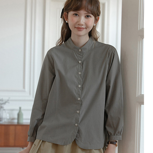 2025新款女士日式polo衫宽松长袖衬衫女文艺森系上衣冷淡系高级