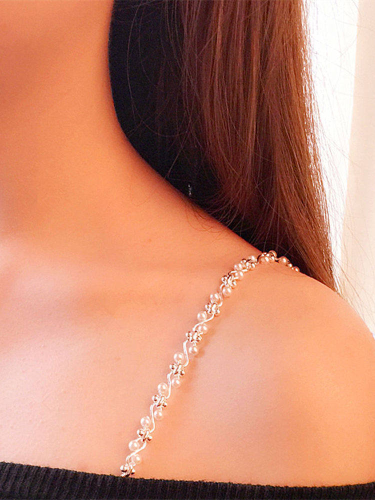 珍珠内衣肩带透明防滑水钻金属聚拢文胸装饰新娘礼服婚纱性感肩带