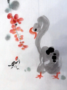 手绘大写意花鸟画国画客厅装饰挂画无款画芯三尺斗方特价HH531202