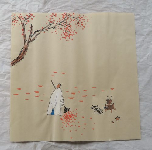 特价禅意人物手绘小品背景墙水墨国画客厅玄关装饰挂画HE10229027