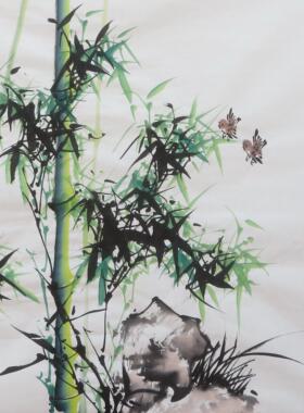 手绘竹子国画花鸟竹报平安图字画客厅背景墙玄关装饰挂画特价E159
