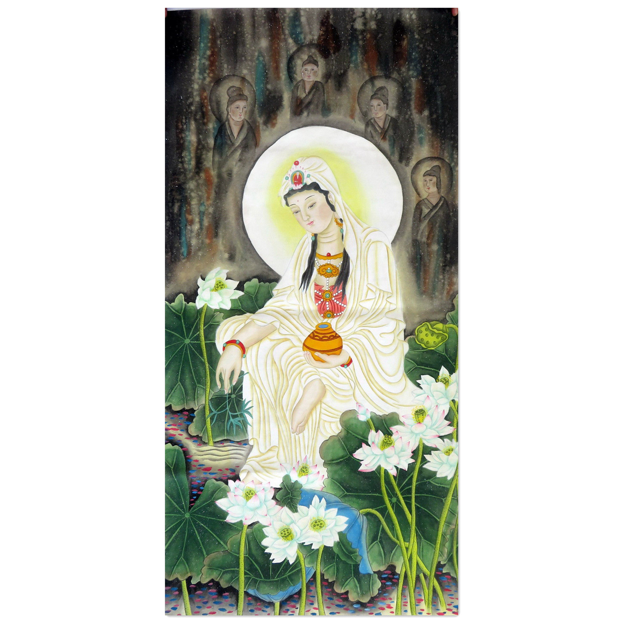纯手工国画人物精品佛像观音菩萨像客厅字画四尺中堂画HB9112602