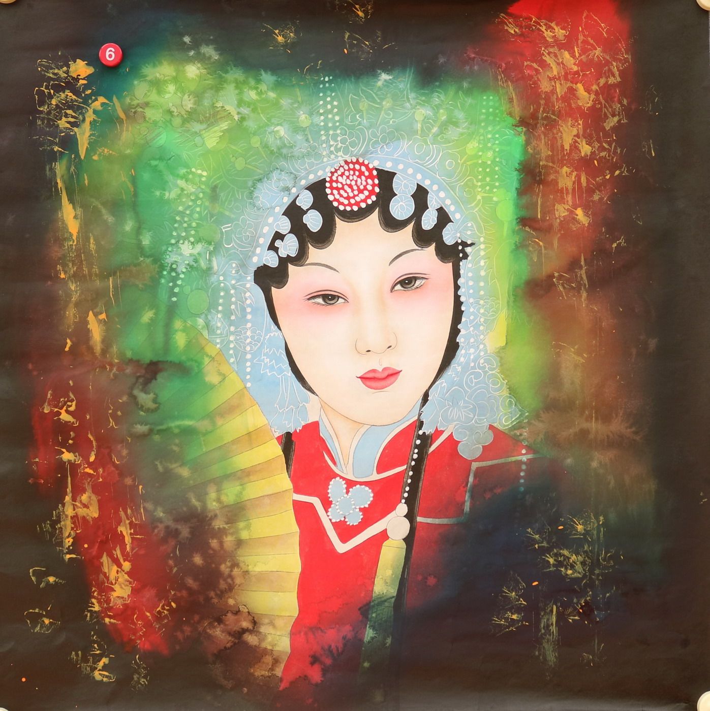 四尺斗方重彩人物京剧花旦脸谱画国画客厅装饰挂画特价HB572406