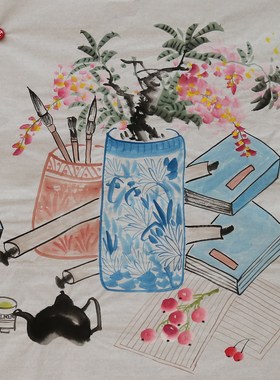 手绘花鸟国画清供图博古图客厅装饰挂画四尺斗方画芯特价HB58324