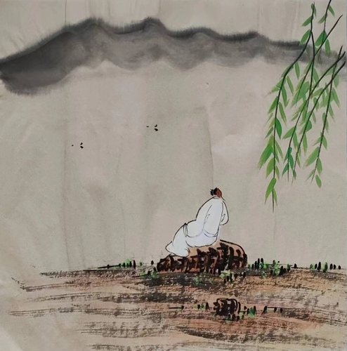 特价禅意人物手绘小品背景墙水墨国画客厅玄关装饰挂画HE10229040