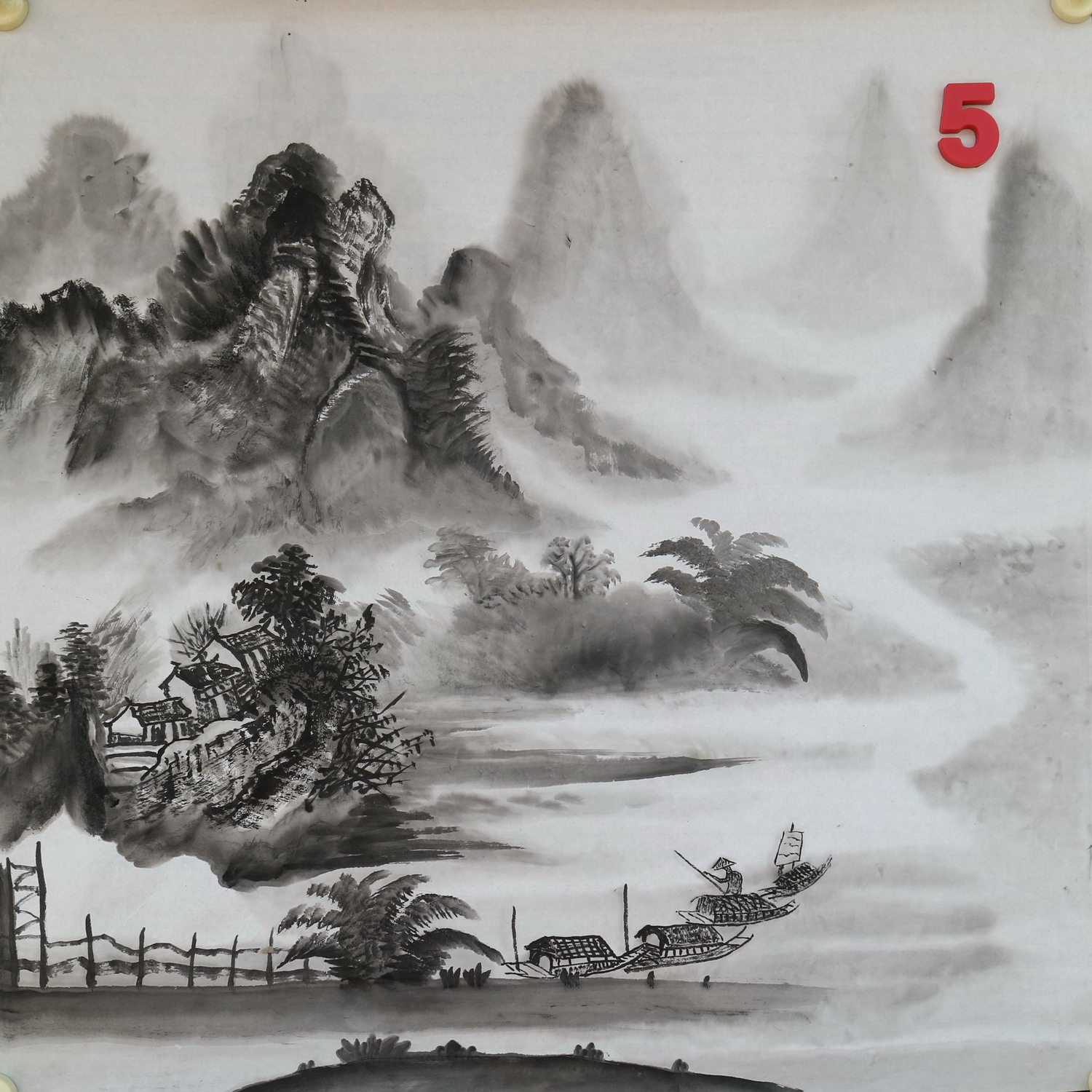 四尺斗方原创手绘水墨国画山水画福地雅居客厅装饰画特价HC591805