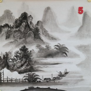 四尺斗方原创手绘水墨国画山水画福地雅居客厅装饰画特价HC591805