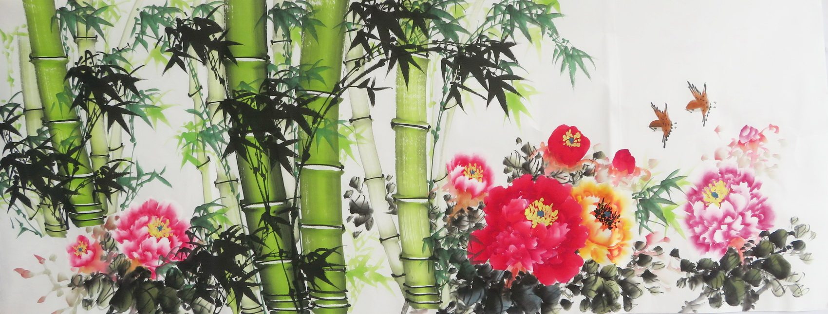 手绘花鸟牡丹竹子国画作品装饰画小六尺特价客厅字画hm9080522