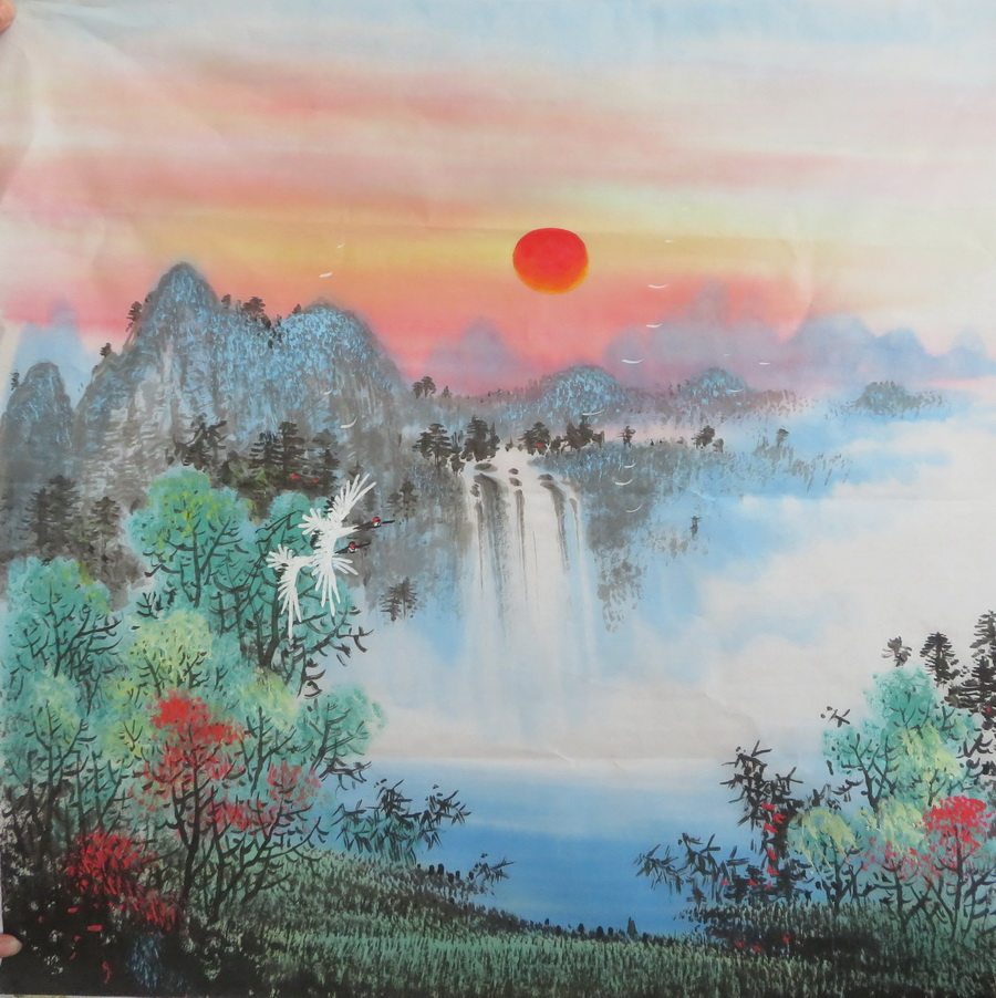 手绘精美国画山水风景画四尺斗方客厅背景墙装饰挂画hg2030801-70