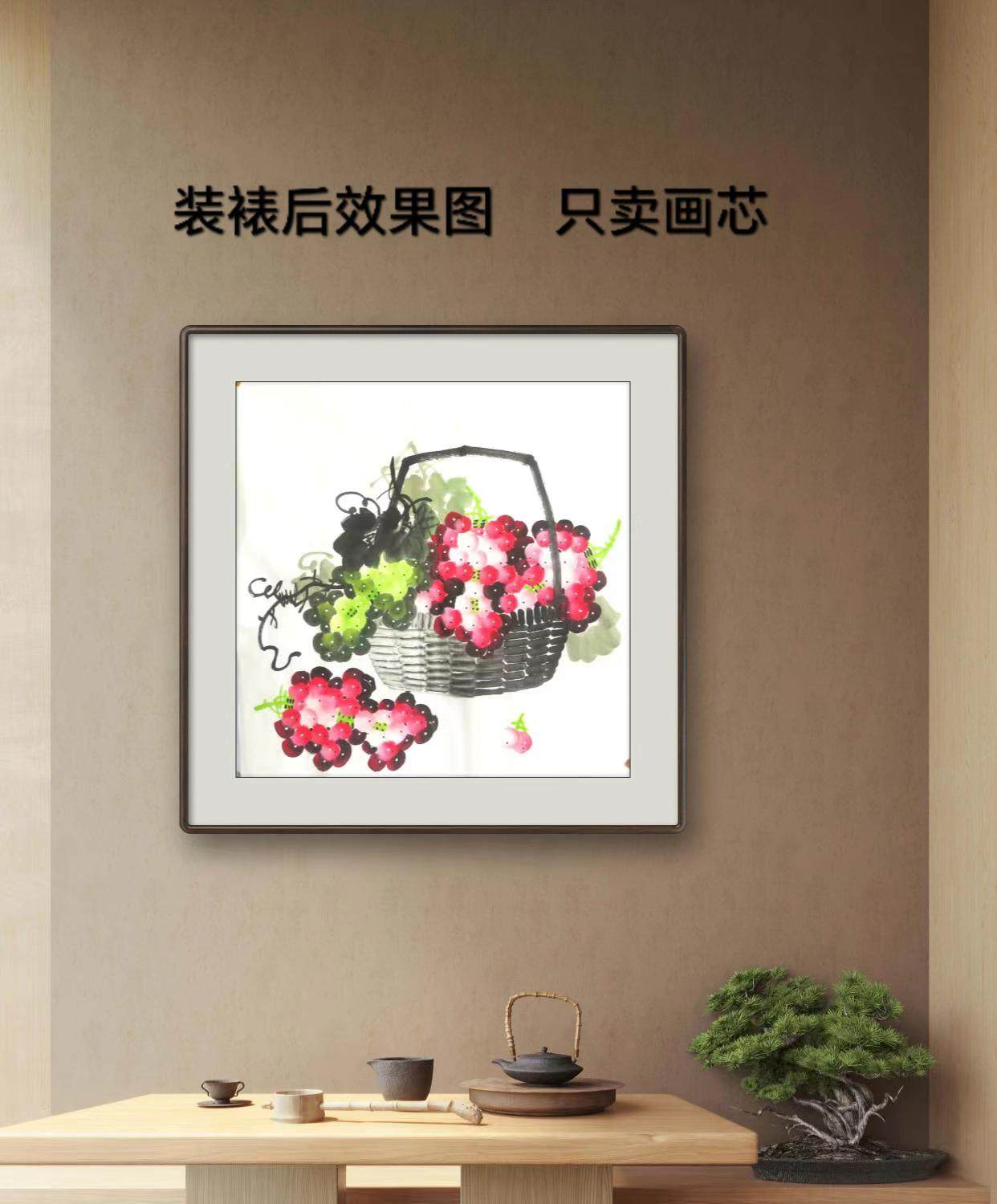 手绘国画荷花水墨写意字画花鸟客厅玄关三尺斗方无款画芯E-26