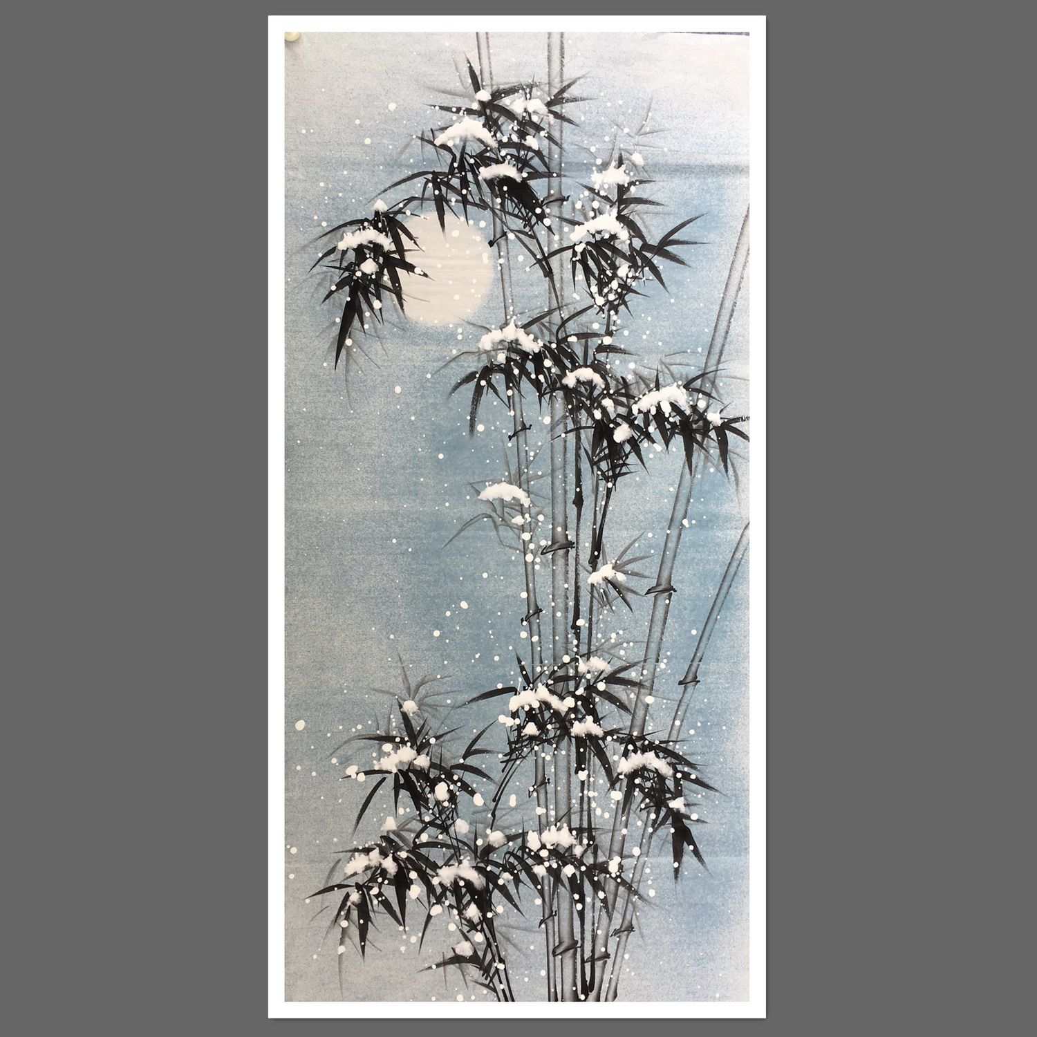 竹子雪竹手绘国画花鸟画客厅装饰