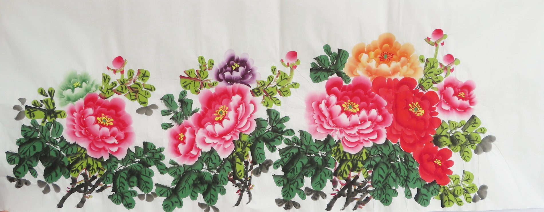 手绘花鸟国画五色牡丹花挂画特价小六尺画芯客厅装饰字画e-62-4