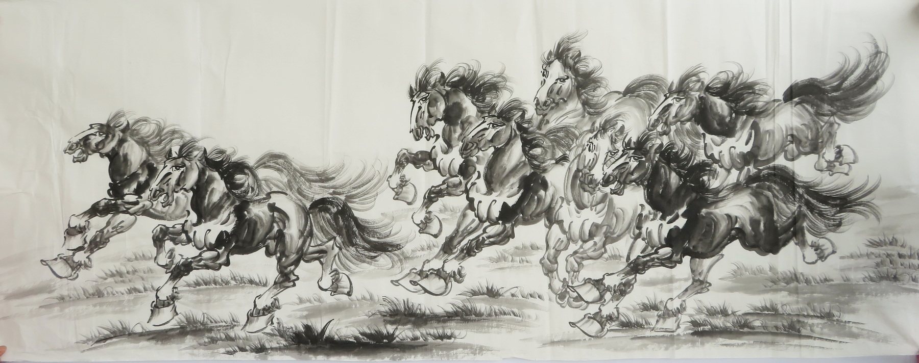 手绘小六尺八骏马到成功图无框国画字画客厅玄关装饰画hm1030742