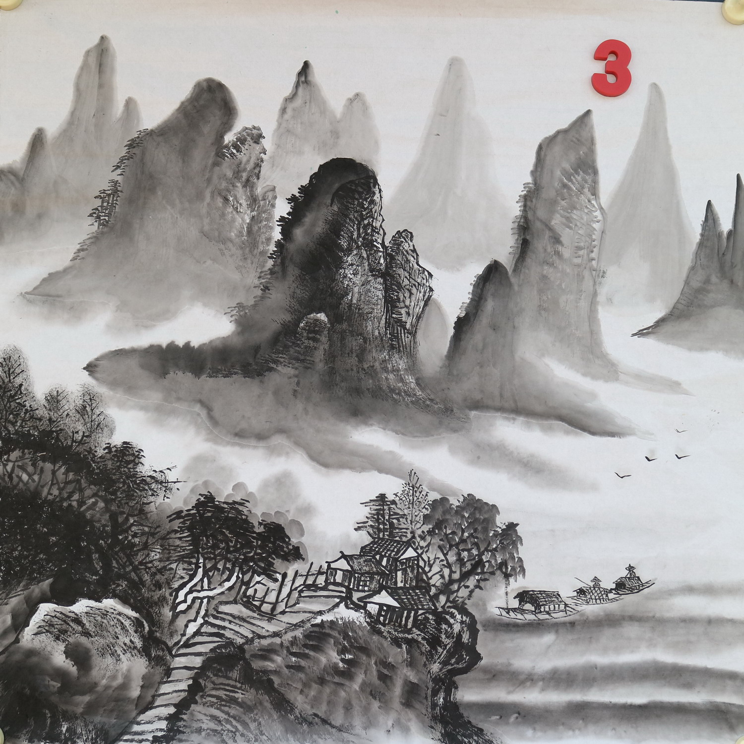 四尺斗方原创手绘水墨国画山水画福地雅居客厅装饰画特价HC591803