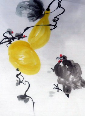 手绘大写意花鸟画国画客厅装饰挂画无款画芯三尺斗方特价HH531203