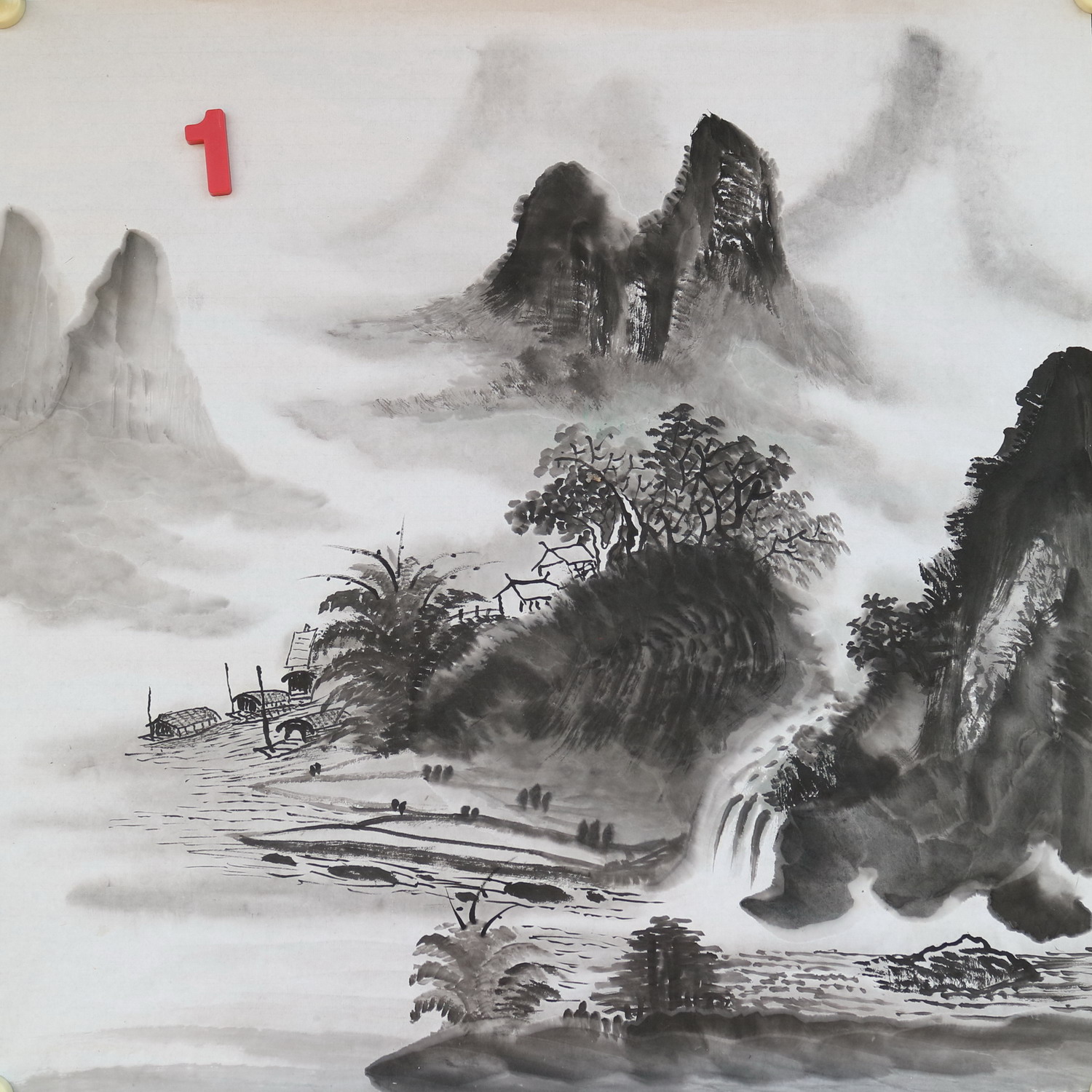 四尺斗方原创手绘水墨国画山水画福地雅居客厅装饰画特价HC591801