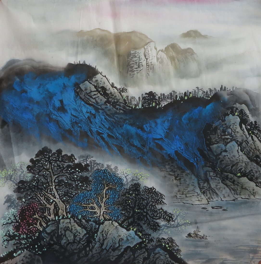 水墨字画手绘国画泼墨山水特价四尺斗方客厅装饰写意画he9040132