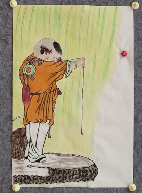 手绘人物国画童趣图客厅装饰挂画四尺三开花鸟清供图特价HP572405