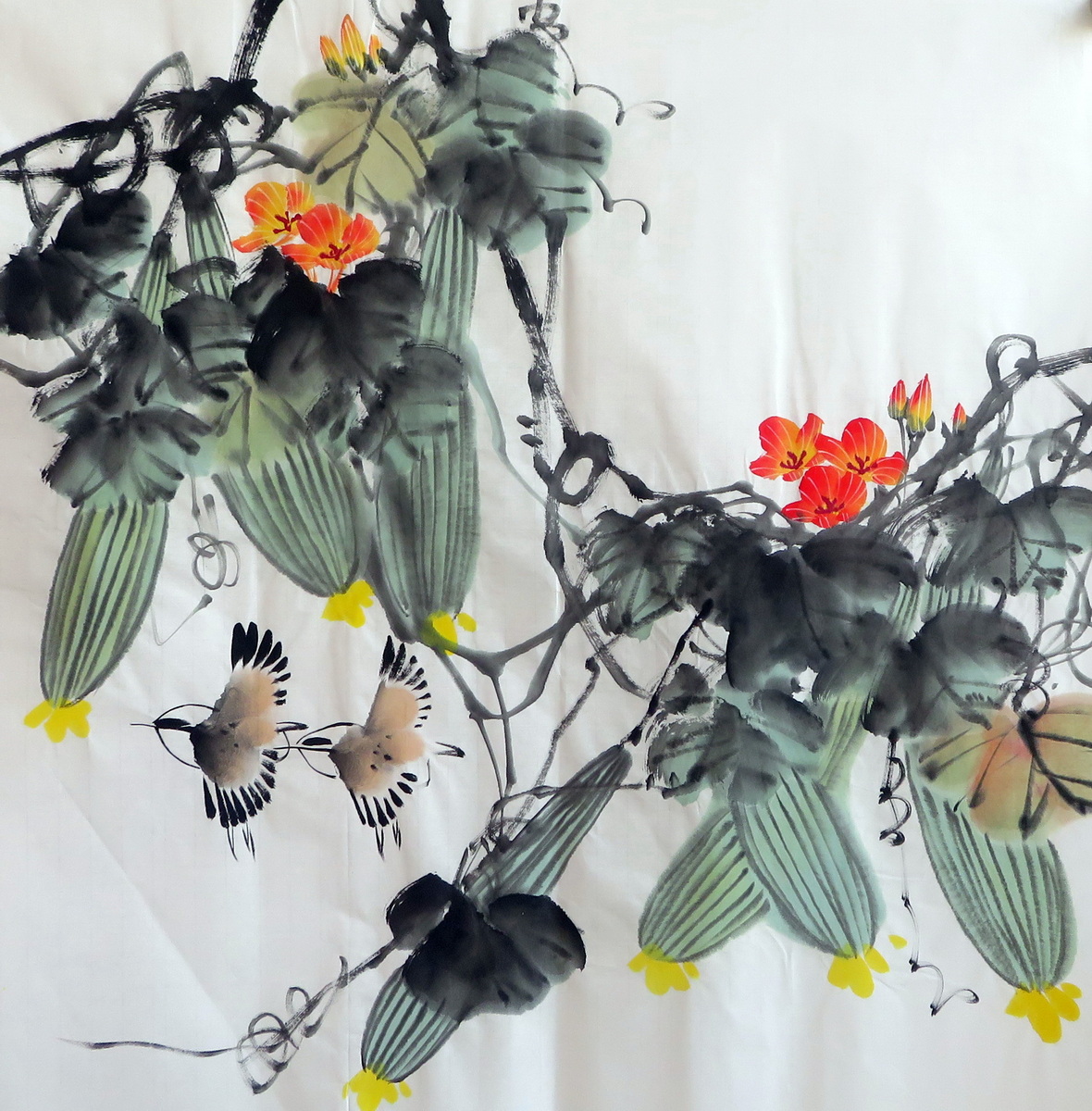 无款水墨手绘客厅玄关国画花鸟画字画客厅四尺斗方写意作品E-4-7