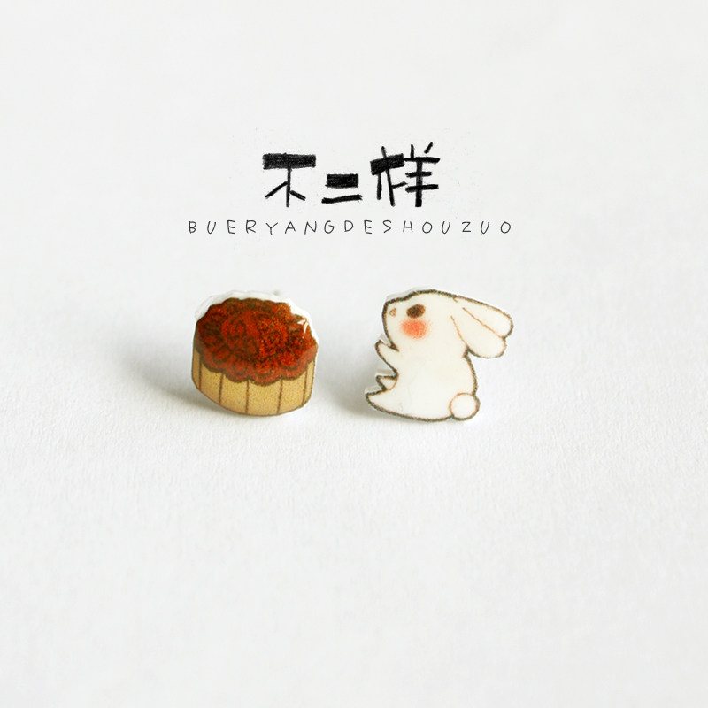 中秋玉兔个性送礼手绘可爱风耳钉
