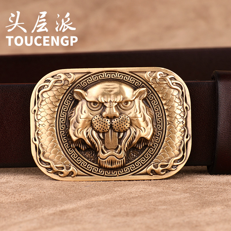 男士皮带真皮个性潮男社会人头层纯牛皮虎头皮带男霸气铜扣老虎头