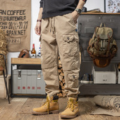 宽松休闲潮流机能哈伦长裤 美式 男士 春秋季 复古重磅纯棉束脚工装 裤