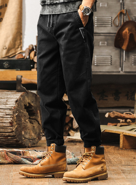 美式复古哈伦休闲裤男2025新款简约黑色锥形长裤子百搭潮牌工装裤