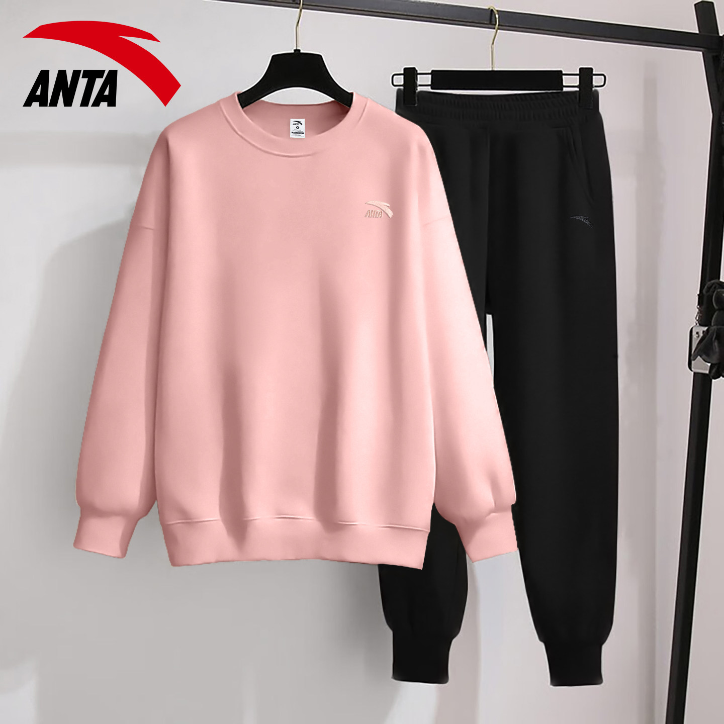 安踏跑步运动服女套装2026春季装新款时尚休闲运动卫衣休闲卫裤女