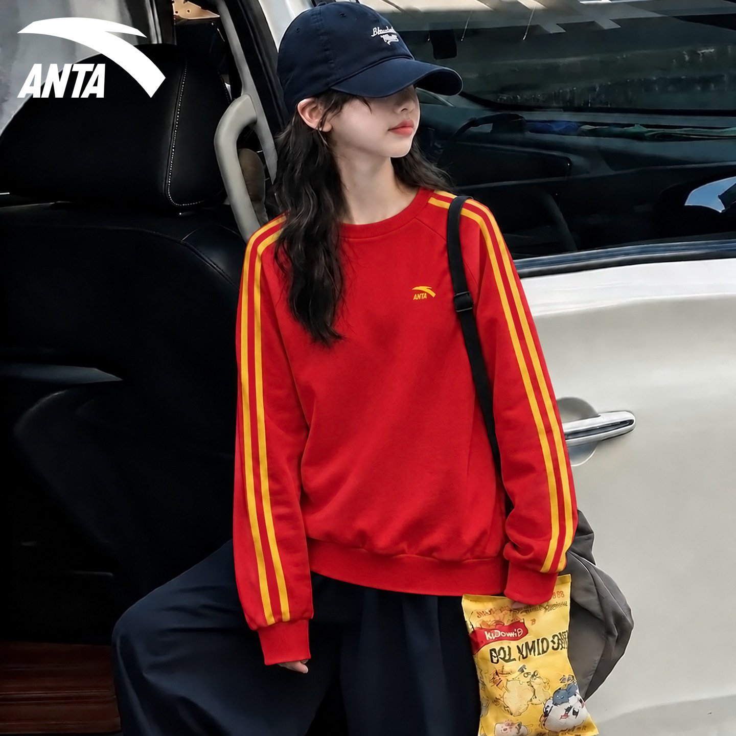 安踏儿童加绒卫衣女童圆领套头衫