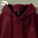 冬季 休闲上衣冬装 新款 宽松大码 内搭 酒红色套头衫 安踏连帽卫衣男款