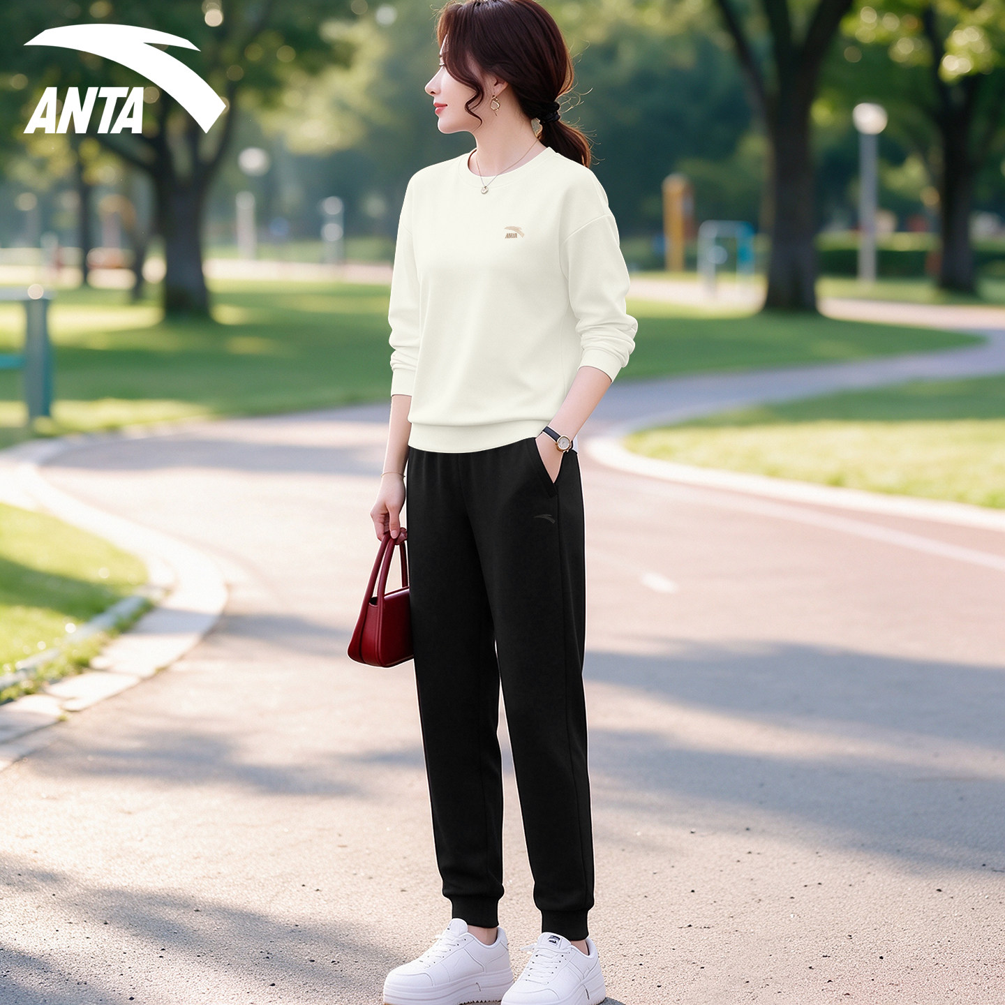 安踏官方旗舰正品休闲套装女装2026新款妈妈秋装宽松卫衣运动服女