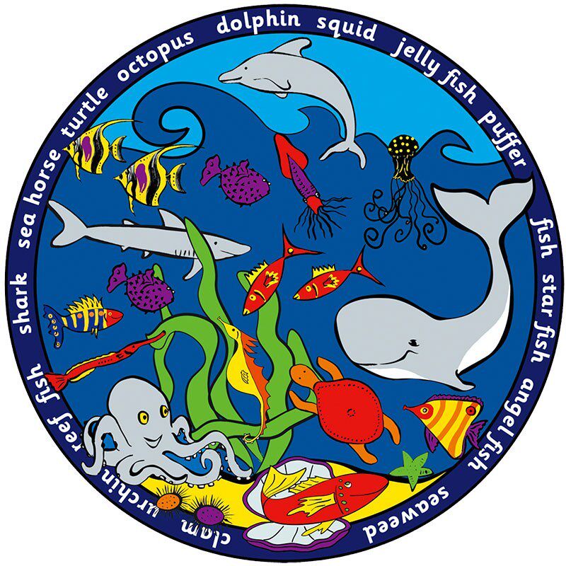 圆形海洋世界教学毯认识海洋生物儿童爬行垫教学用品幼儿园地毯